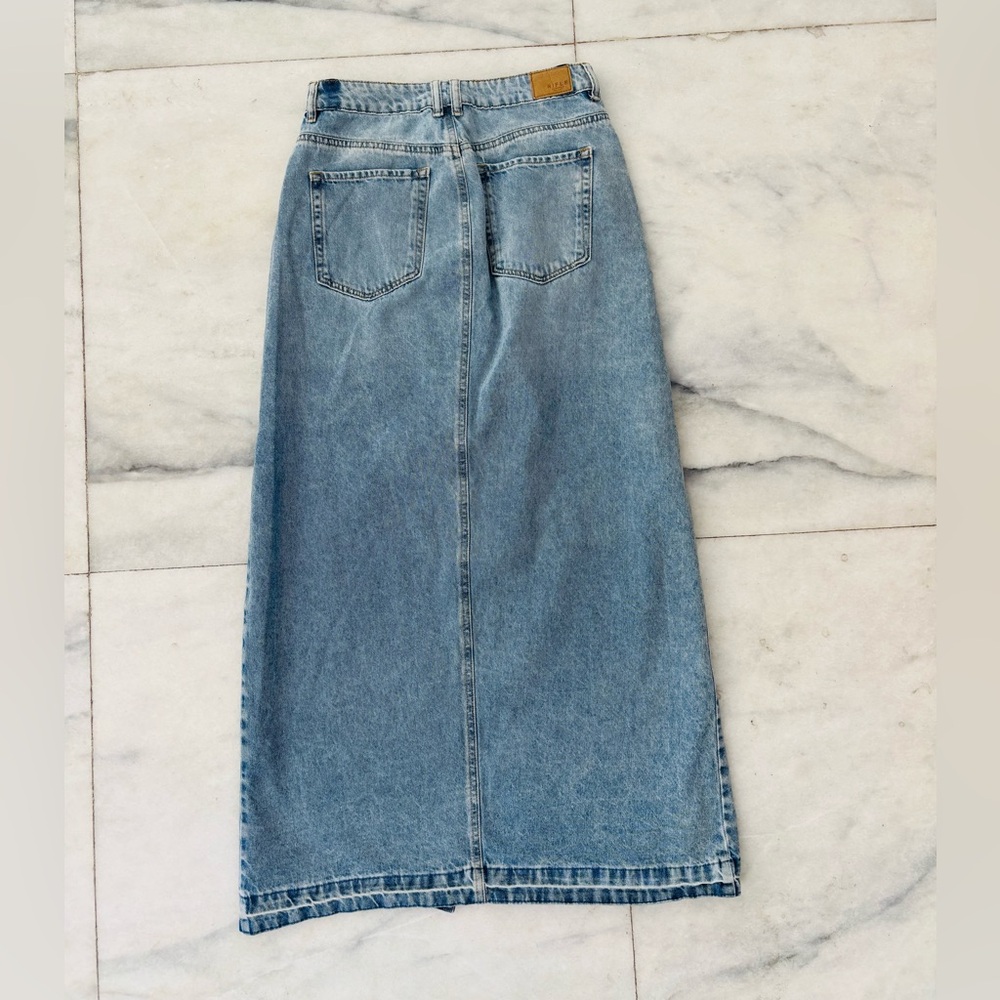 VTG Rifle Denim Maxi Skirt Light Wash Front Slit Womens 10 Boho Hippie Grunge - Picture 2 of 9